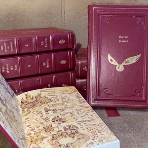 Leather Bound Book Set, smell it: wizard book Burgundy Lambskin Gold Foil Magic books Library handmade