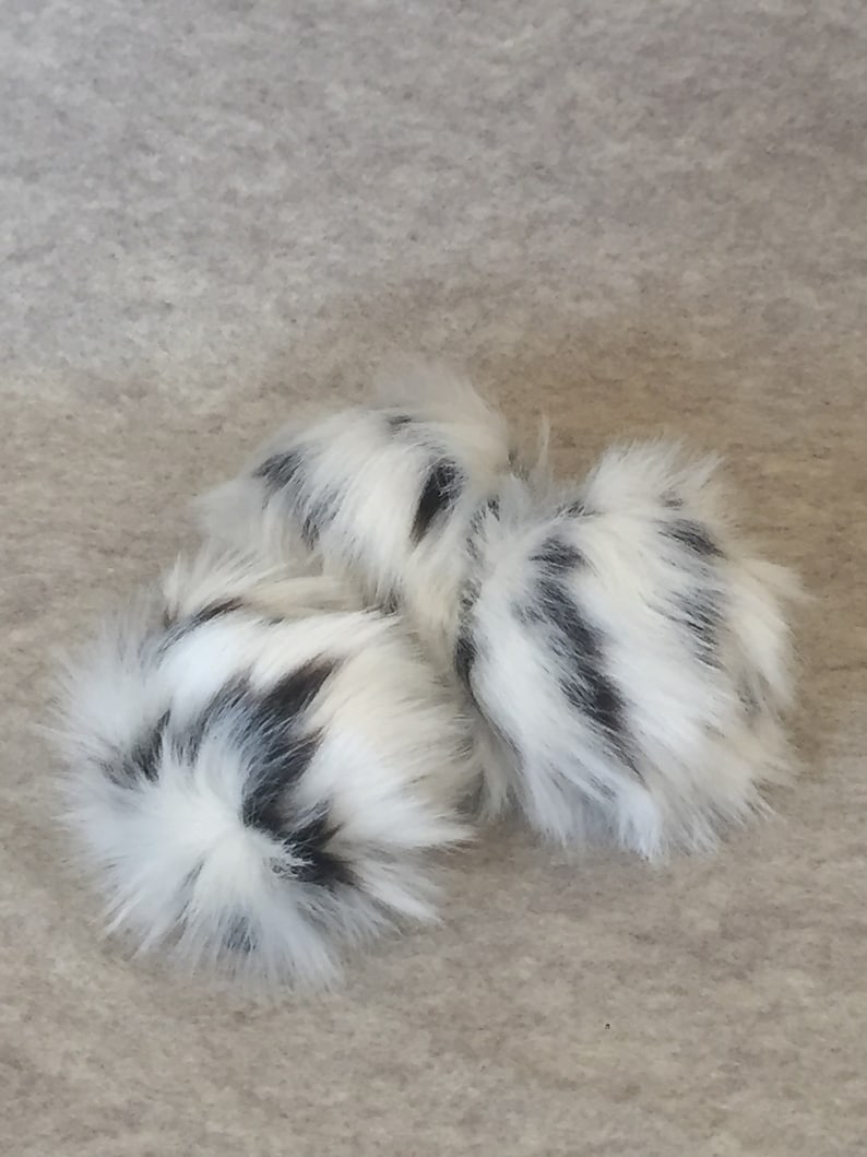 White Pompom with black roots Faux Fur Pompom short fur Pompom Smol Boi BOH Poms Thicc Boi fun poms, Just Boi DITTYBOPPER