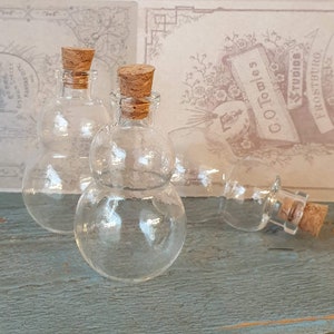 3 small glass bottles - glass wish bottles with cork