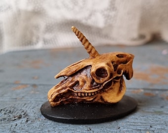 Gothic Unicorn Skull Miniature: Hand-Painted Resin Dollhouse Decor