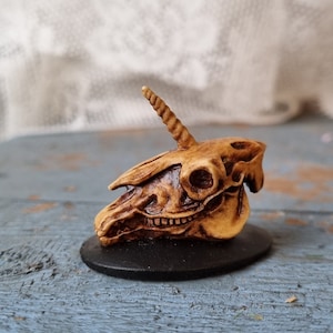 Unicorn Skull on black background - Dollhouse Miniatures Gothic Skull Miniature Gothic Goth Spooky Halloween Miniature