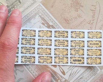 24 Miniature Witch Potion Labels: Dollhouse Paper Sheet