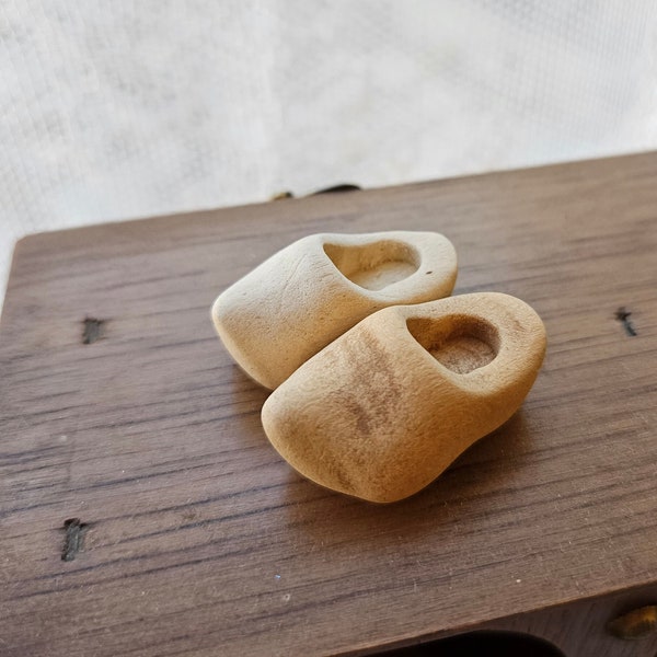 One pair of miniature Dutch Wooden Clogs, wooden shoes, miniature wood shoes, farmlife, country style, old dutch