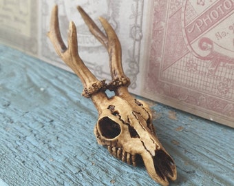 Miniature Resin Deer Skull: Aged Ivory Goth Halloween Decor
