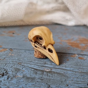 Bird Skull on Pedestal Raven Skull Dollhouse Skull 35x16mm Aged Paint Gothic Goth Spooky Halloween