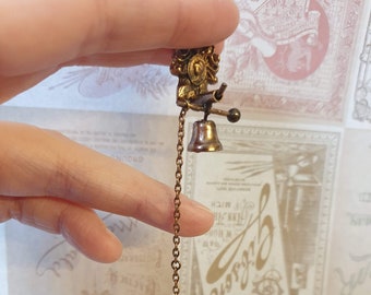 Miniature house bell with chain, bell caller ornate baroque victorian antique style