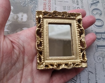 Baroque Dollhouse Mirror, Miniature Golden Ornate Mirror (6.2cm)