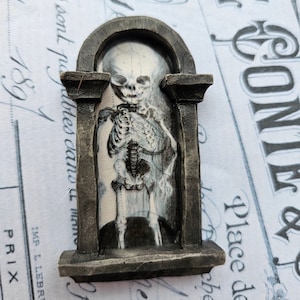 Dollhouse stained glass effect Gothic Goth Morbid Skeleton window in frame