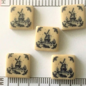 Miniature tiles set - Dollhouse Miniature Tiles Flower Victorian Tiles Handmade Miniature Tiles - Dollhouse Kitchen Tiles - 5 pieces