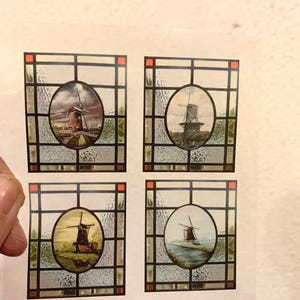 Dollhouse stained glass effect window -windmill