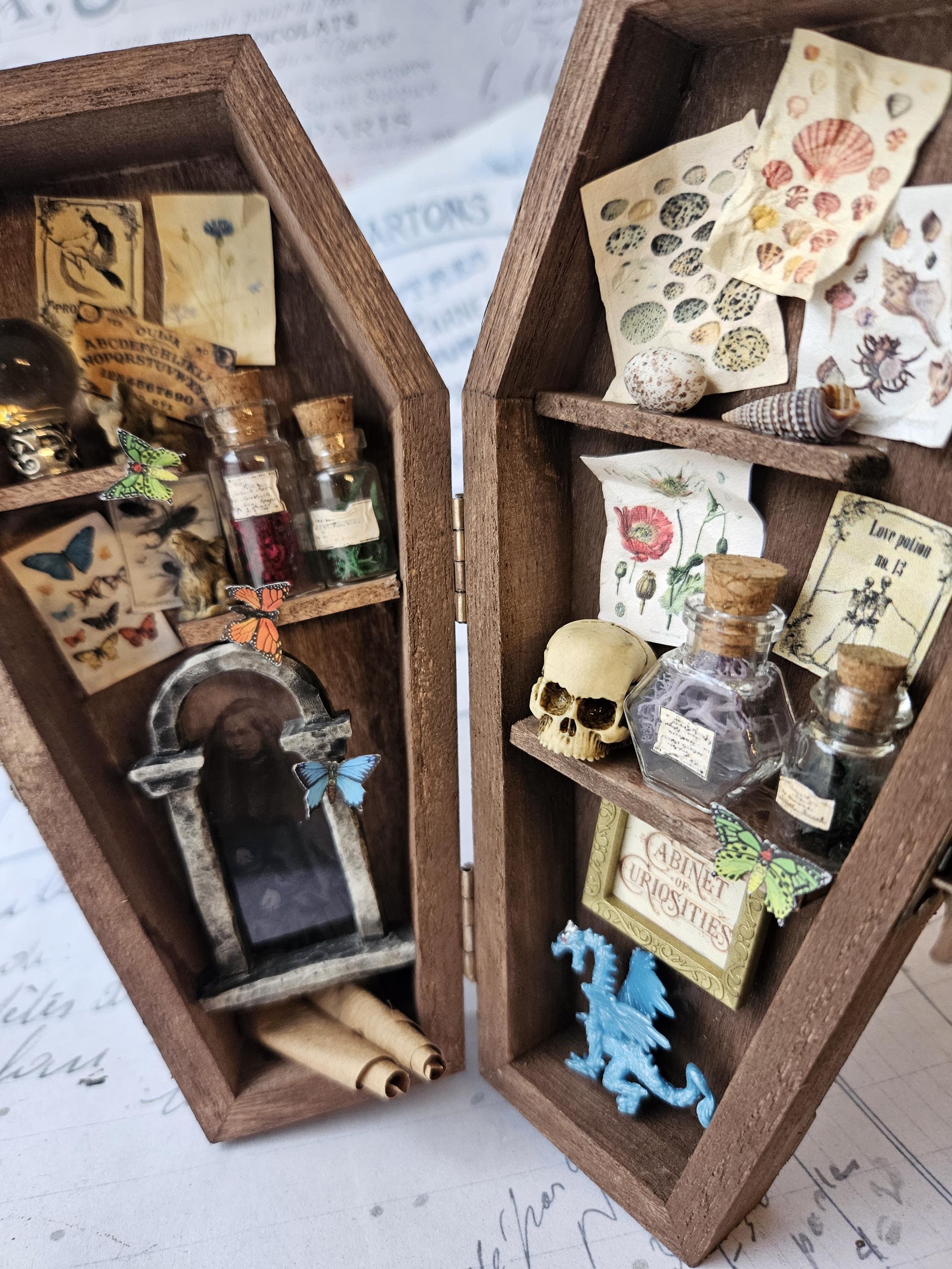 1:12 Scale Dollhouse Miniature Coffin - Wooden Halloween Decor For Goth Dollhouses & DIY Projects