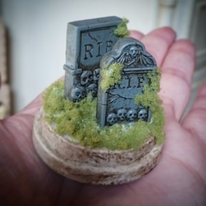 9 Tombstone Graveyard Stone Gravestone Headstone Miniature Mini Tiny resin RIP Mix 31x19mm Grey Gothic Fairy Garden Halloween DnD D&D Toys image 3