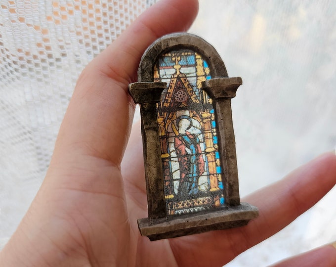 Dollhouse Stained Glass Effect Church Window in Frame Etsy