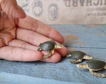 Miniature green water turtle sea turtle for Miniature crafts, Dollhouse, Micro, diorama, book nook - 3 pieces