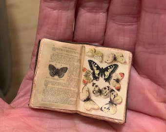 1 miniature open book for Dollhouse,  Butterfly-Book, witch house halloween writing - gothic morbid
