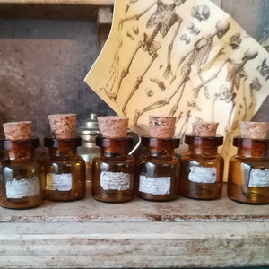 MINIATURE APOTHECARY BOTTLES miniature brown amber bottles apothecary dollhouse miniature Witch Potion Bottles Oddities Curiosities Mini