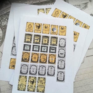 NO DIGITAL , real PAPER sheet with Witch Potion Labels Miniature Labels Potion Labels Miniature Paper Labels - Miniature Dollhouse Labels