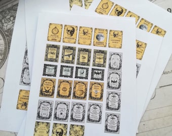 Witch Potion Labels: Miniature Dollhouse Paper Sheet (28 Labels)