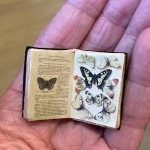 1 miniatuur open boek voor poppenhuis, vlinderboek, heksenhuis halloween schrijven - gothic morbid