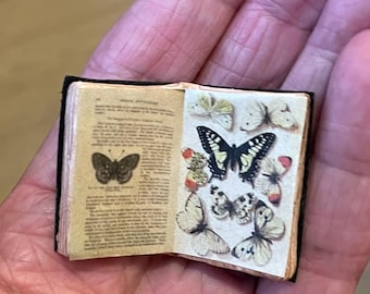 1 miniature open book for Dollhouse,  Butterfly-Book, witch house halloween writing - gothic morbid