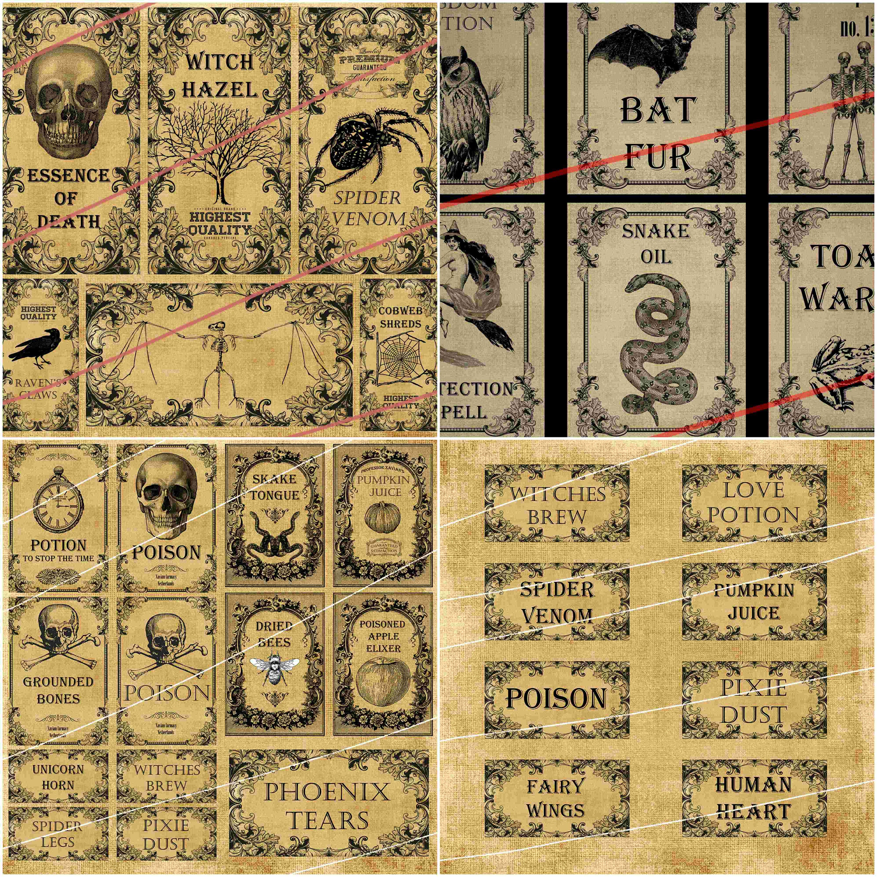 WITCH POTION LABELS Digital Download - 4 Sheets With Potion