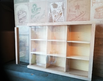 Wooden Display Box – 9 Compartment Miniatures Shadowbox with Glass Lid