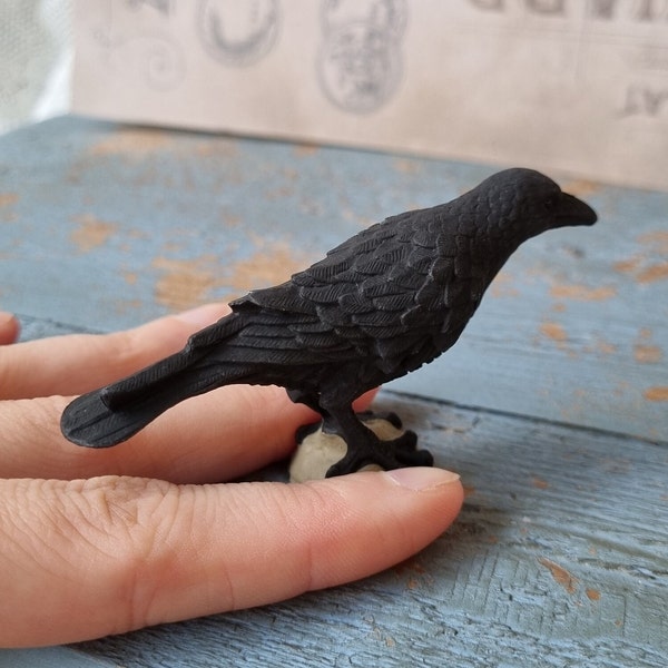 1 small raven approx 77mm Black Bird Gothic Goth EAP Poe Miniature Bird Raven Clay - 1 piece