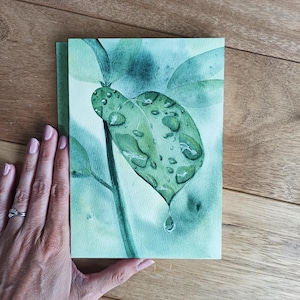 Leaves watercolor painting, original watercolor art, aquarel, botanical art, raindrops art, botanical illustration, watercolor raindrops
