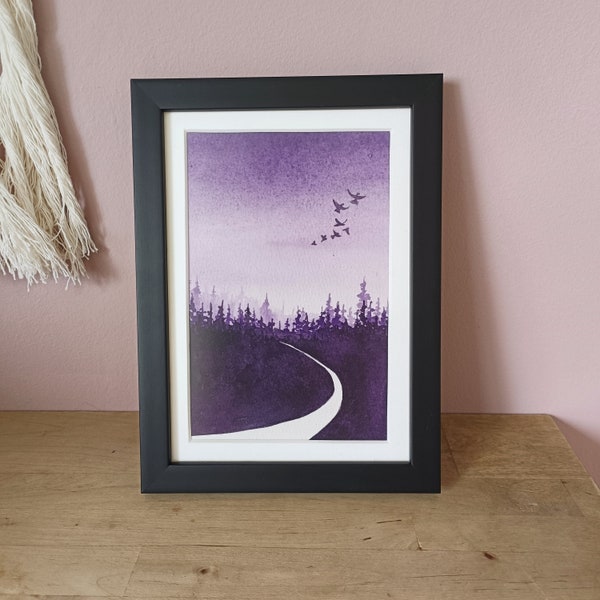 Peinture originale, galaxie, peinture aquarelle nightsky, peinture galaxie, peinture violette, peinture forêt, paysage aquarelle, art violet