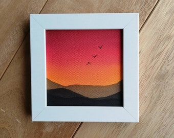 Mini no 77, sunset watercolour, watercolor sky, sunset watercolor, desert painting, original painting, watercolor sunset, orange sunset