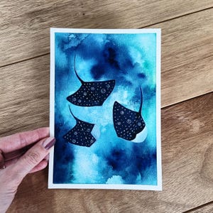 Original Gemälde, Seerosen,Aquarell Stachelrochen,Meeresmalerei,Aquarell,Segelrochen,Meeresmalerei,blau, Aquarell, Unterwasserkunst