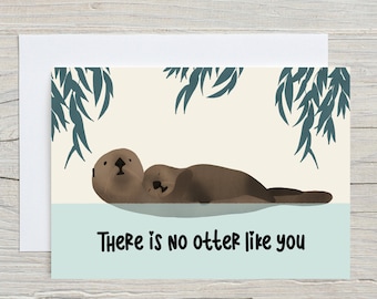 No otter like you Grußkarte (gefaltet) mit Umschlag, handgezeichnete Karte, Tier-Wortspiel-Karte, Otter-Illustration
