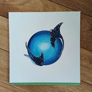 Original Gemälde, unter dem Meer, Mantarochen Malerei, Aquarell Mantarochen, Blaue Malerei, Wassermalerei, Mantarochen Kunst