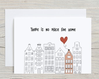 New home greetingcard (folded) with envelope, hand drawn card, moving home, new house, congratulations, amsterdam