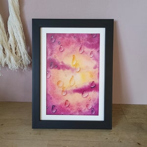 Original painting, watercolor raindrops, watercolor sunset, sunset painting, raindrop painting, rain painting, watercolor raindrops, purple