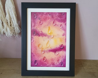 Original painting, watercolor raindrops, watercolor sunset, sunset painting, raindrop painting, rain painting, watercolor raindrops, purple