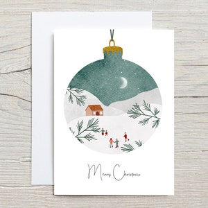 Winter Christmas greetingcard (folded) with envelope, watercolor greetingcard, snow card, watercolor painting, christmas bauble
