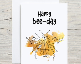 Carte d'anniversaire (pliée) avec enveloppe, jeu de mots animal, carte d'anniversaire drôle, carte d'anniversaire calembour, carte d'anniversaire abeille, joyeux jour des abeilles, amoureux des abeilles