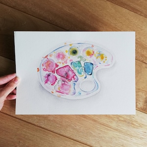 Messy palette watercolor painting, original watercolor art, original aquarel, artist supplies artwork, palette painting, painter gift