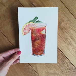 Cocktail watercolor painting, original watercolor art, original aquarel, drink painting, food and drink illustration, cocktail painting