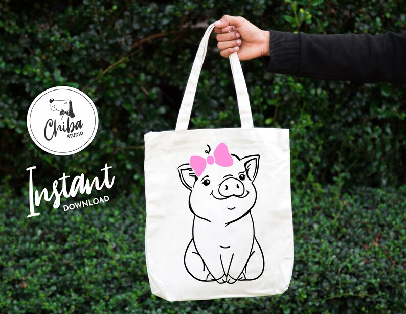 Download Pig svg Cute pig svg Pig face svg Pink Bow svg Baby pig | Etsy