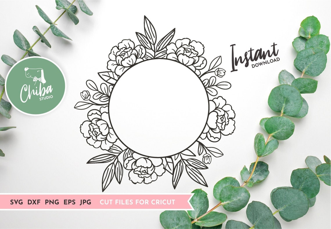Flower circle svg Wildflowers svg Leaf wreath Svg Eps Png Etsy