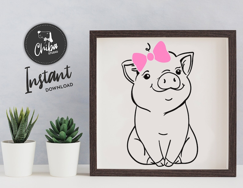 Download Pig svg Cute pig svg Pig face svg Pink Bow svg Baby pig | Etsy