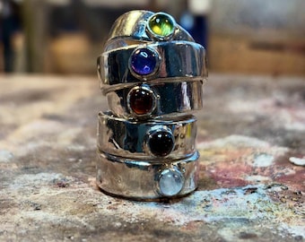 Chunky Sterling Silver Ring with Bezel-Set Gemstone – Handmade Bold Statement Ring