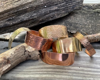 Hand-Hammered Brass & Copper Bangles – Rustic Stacking Bracelets, Mixed Metal Jewelry