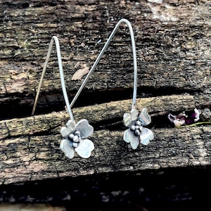 Handmade Sterling Silver Flower Drop Earrings – Artisan Floral Jewelry