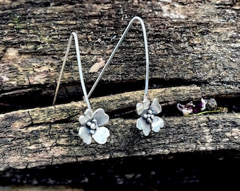 Handmade Sterling Silver Flower Drop Earrings – Artisan Floral Jewelry