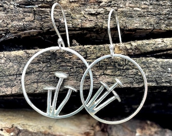 Sterling Silver Mushroom Hoop Earrings – Nature-Inspired Botanical Jewelry