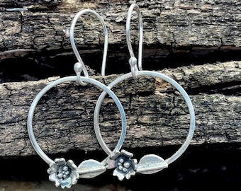 Sterling Silver Floral Hoop Earrings – Handcrafted Botanical Jewelry