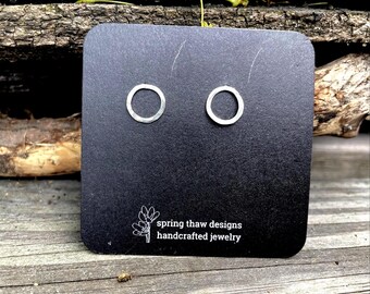 Handmade Sterling Silver Hammered Circle Stud Earrings – Minimalist Everyday Jewelry